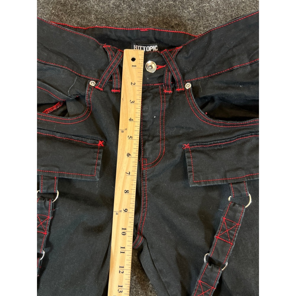 Hot Topic Black Red Contrast Stitch Flare Cargo Pants Mall Goth Y2K Trousers - Picture 8 of 8